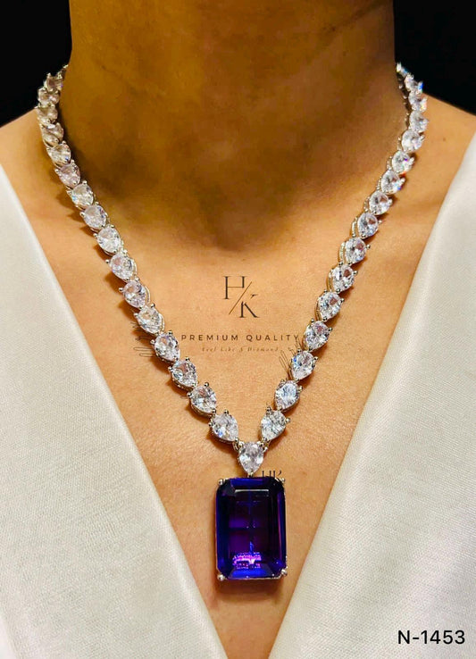 American Diamond Necklace Set: Indian Jewelry with Earrings