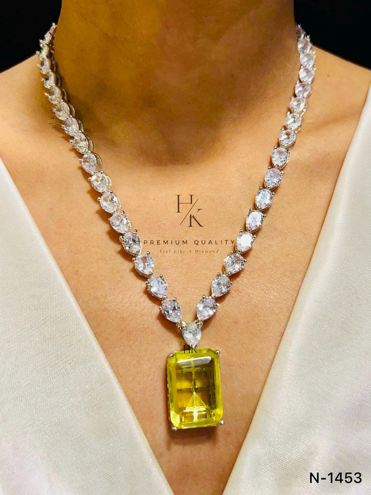 American Diamond Necklace Set: Indian Jewelry with Earrings