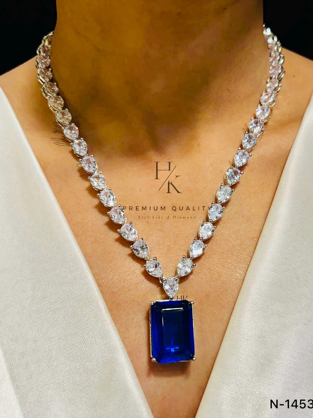 American Diamond Necklace Set: Indian Jewelry with Earrings
