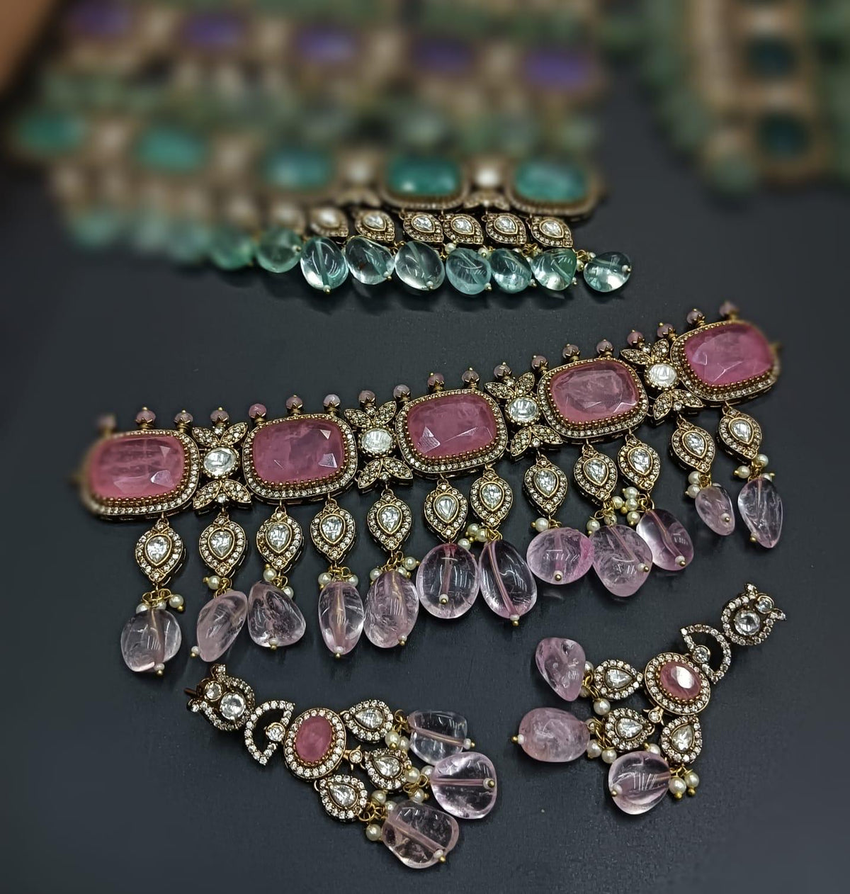 CZ Kundan Choker Necklace Set: Gold-Plated Bridal Jewelry