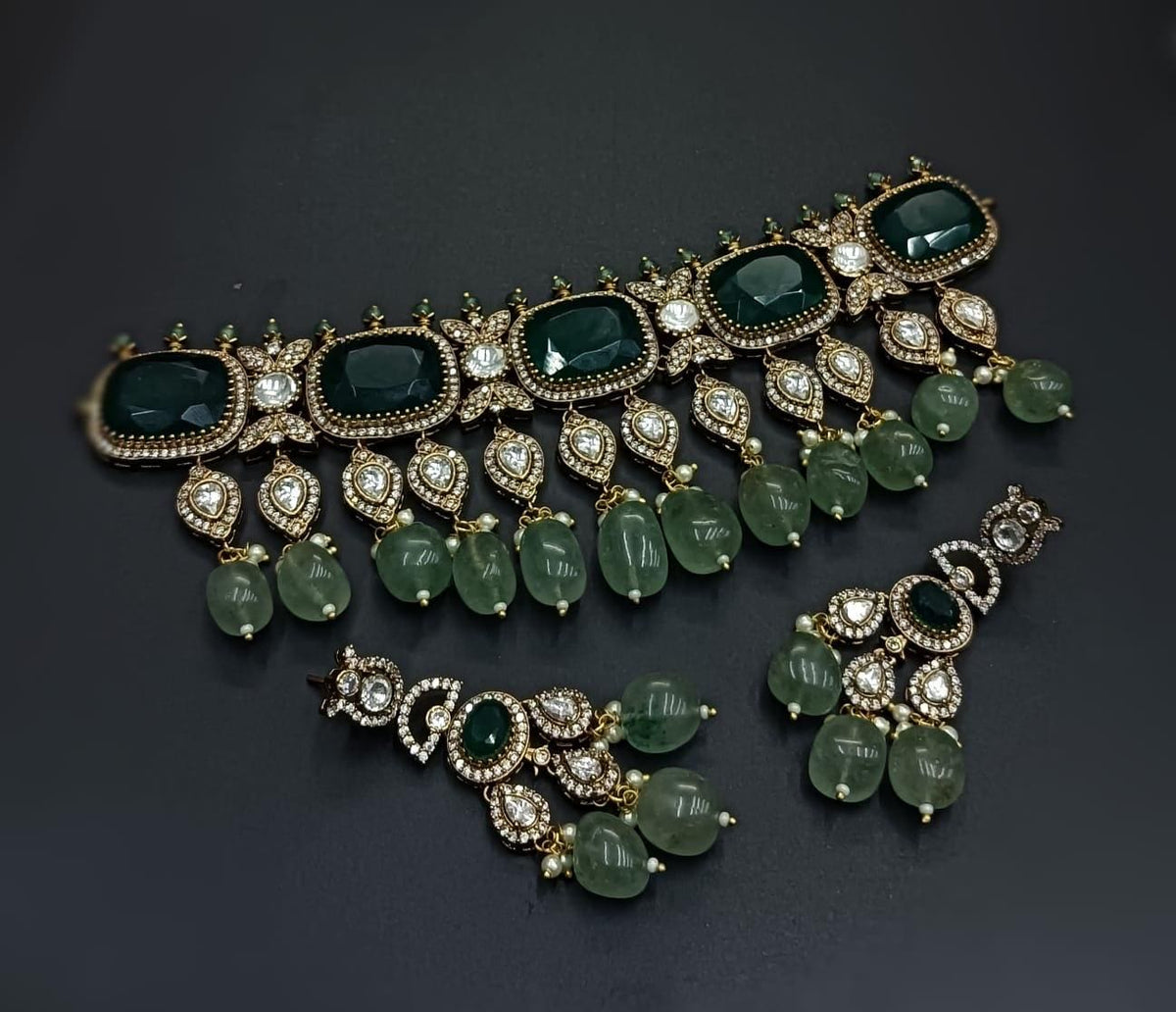 CZ Kundan Choker Necklace Set: Gold-Plated Bridal Jewelry