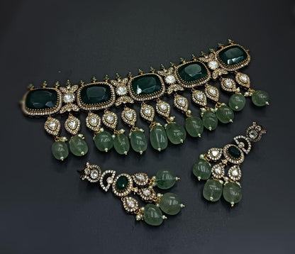 CZ Kundan Choker Necklace Set: Gold-Plated Bridal Jewelry