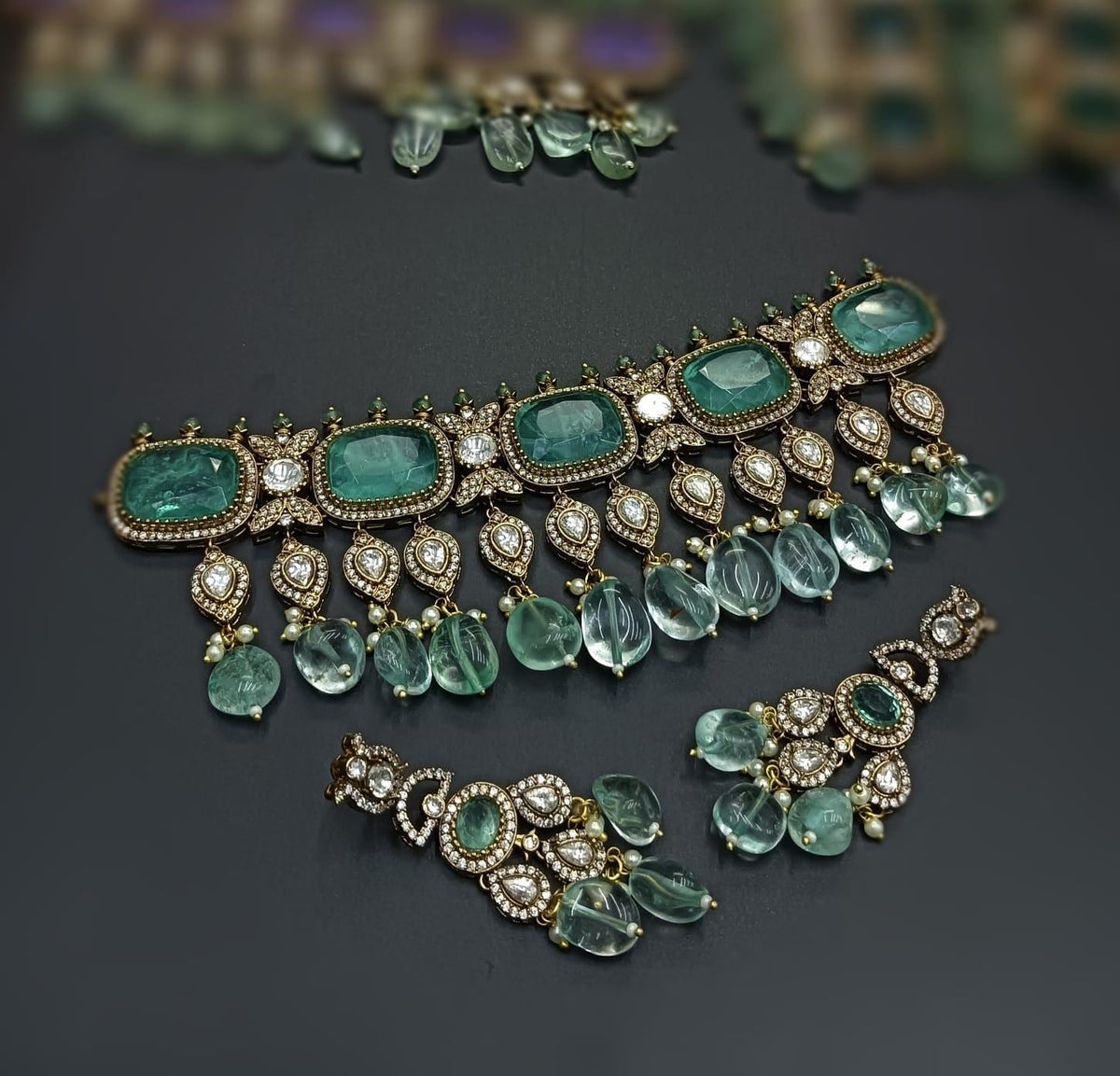 CZ Kundan Choker Necklace Set: Gold-Plated Bridal Jewelry