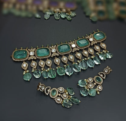 CZ Kundan Choker Necklace Set: Gold-Plated Bridal Jewelry