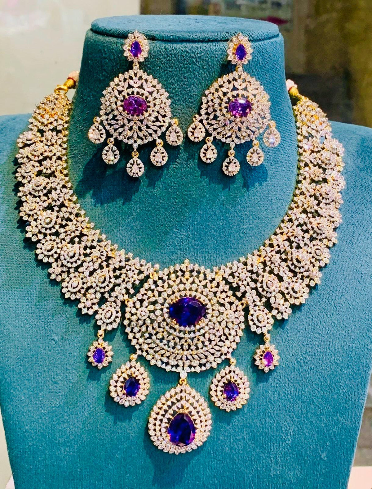 AD Stone Necklace & Earrings Set: Indian Replica Jewelry