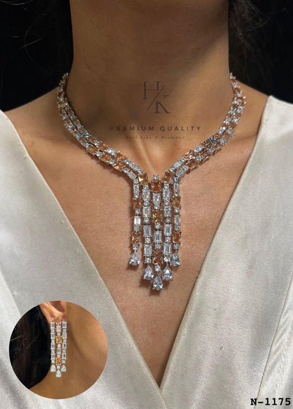 American Diamond Necklace & Earrings Set, Indian Jewelry