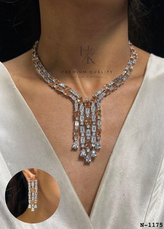 American Diamond Necklace & Earrings Set, Indian Jewelry