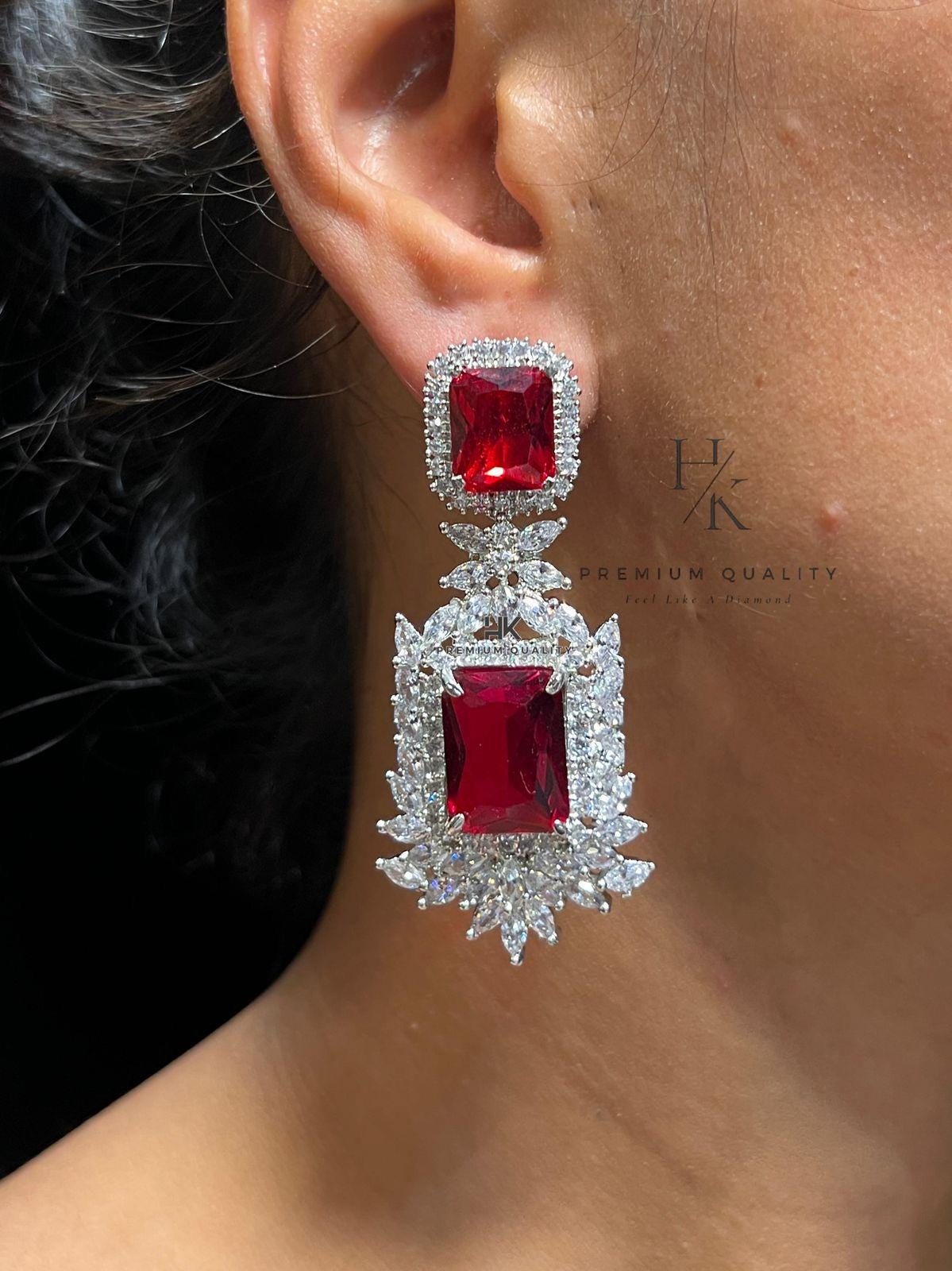 American Diamond Dangle Earrings, Bridal Jewelry