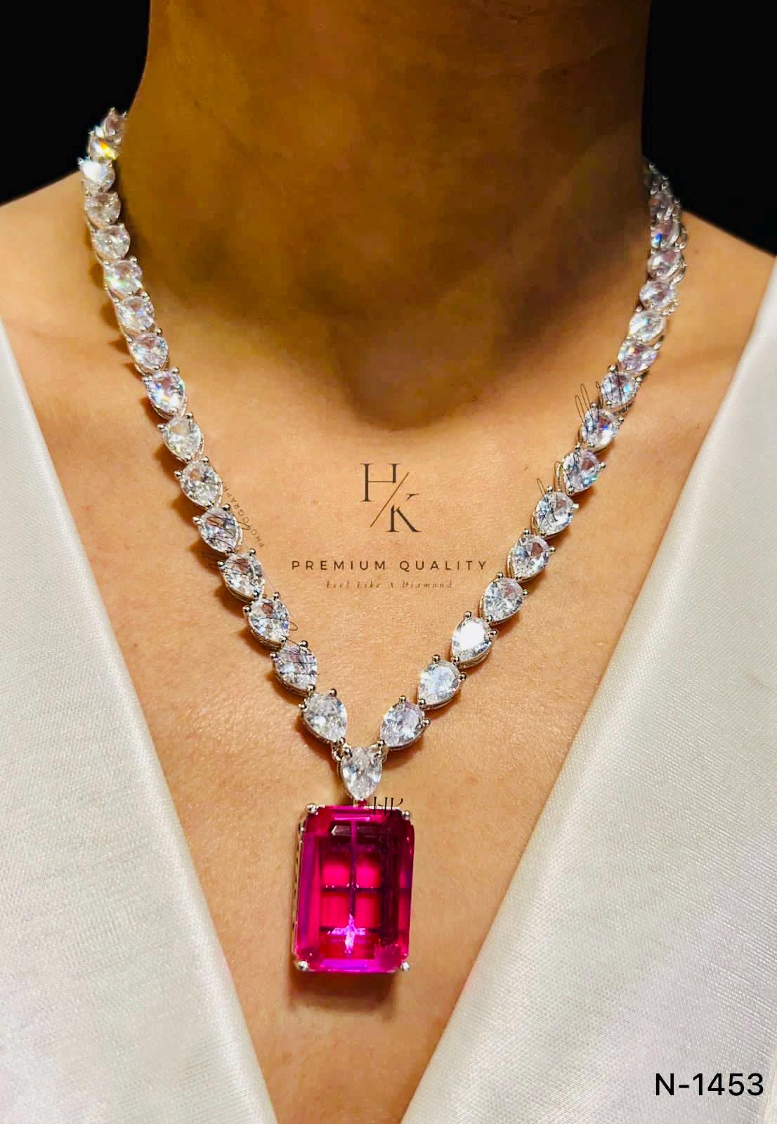 American Diamond Necklace Set: Indian Jewelry with Earrings