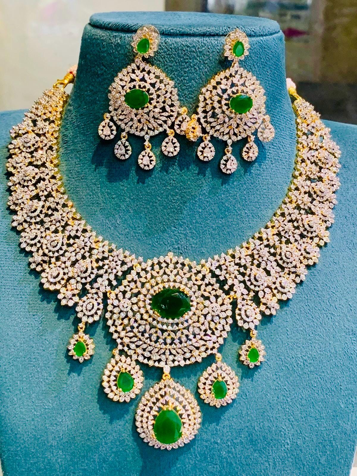 AD Stone Necklace & Earrings Set: Indian Replica Jewelry