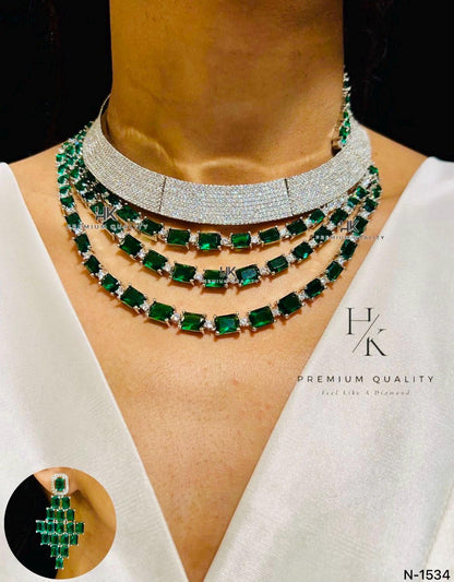 Emerald American Diamond Necklace Set: Indian Jewelry