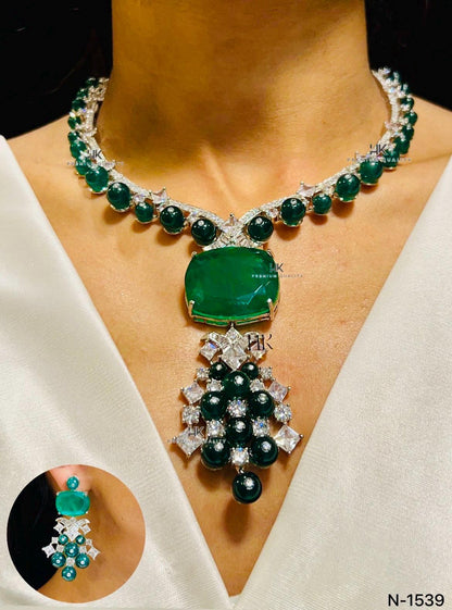 Emerald Green AD Stone Necklace Set: Indian Diamond Jewelry