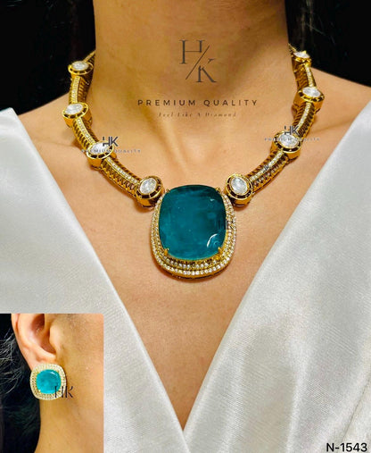 22ct Gold Plated Kundan Hasli Necklace Set: American Diamond Indian Jewelry