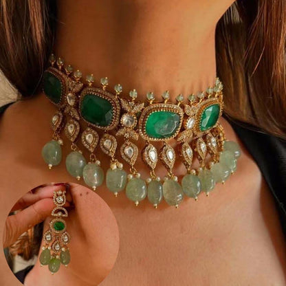 CZ Kundan Choker Necklace Set: Gold-Plated Bridal Jewelry