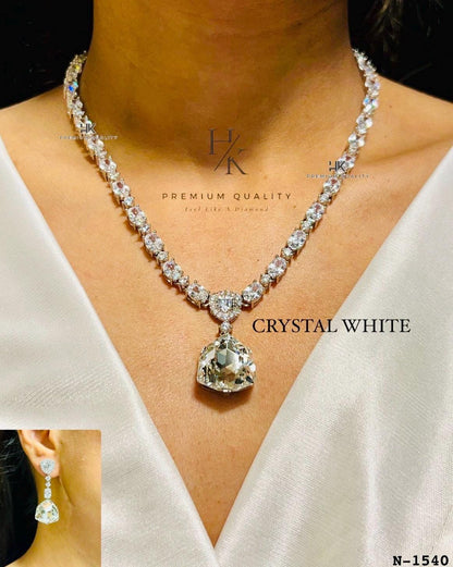 Elegant Crystal Pendant Necklace | Indian Bridal Wedding Jewelry (CZ)