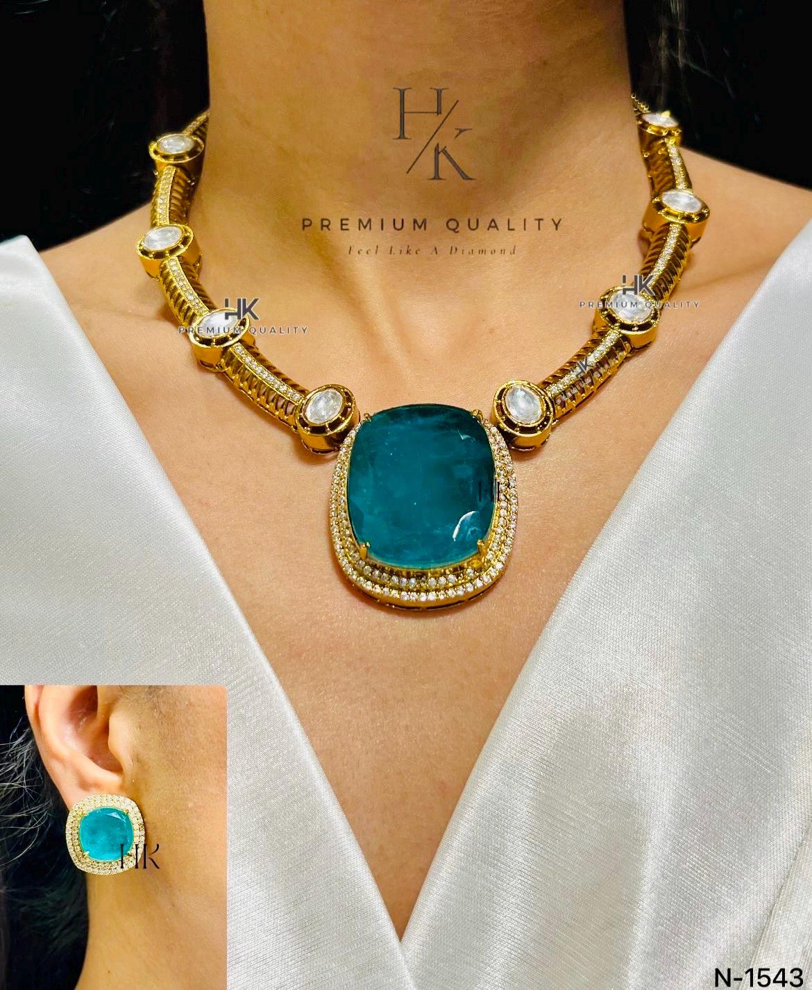 22ct Gold Plated Kundan Hasli Necklace Set: American Diamond Indian Jewelry