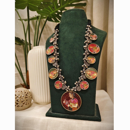 Handpainted Brass Statement Necklace: Ethnic Boho Festival Jewelry
