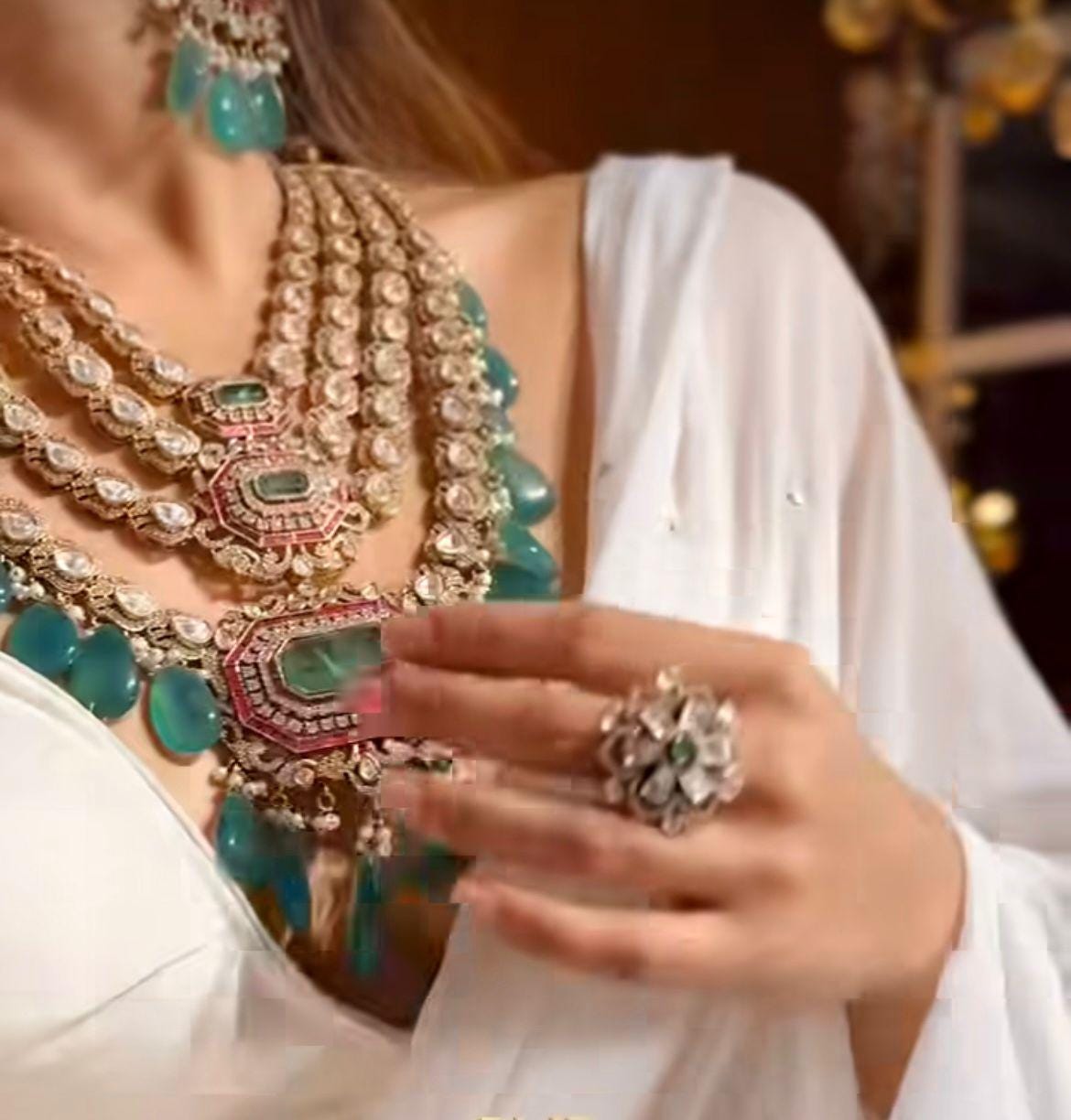 CZ Kundan Choker Necklace Set: Indian Bridal Jewelry with Earrings