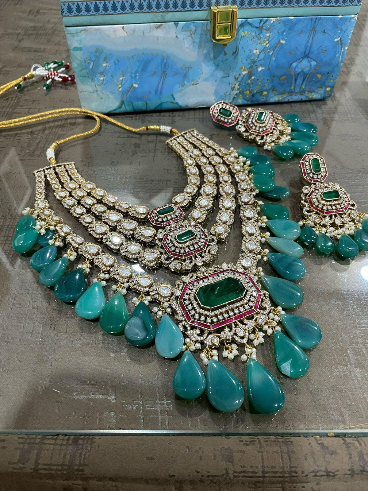 CZ Kundan Choker Necklace Set: Indian Bridal Jewelry with Earrings