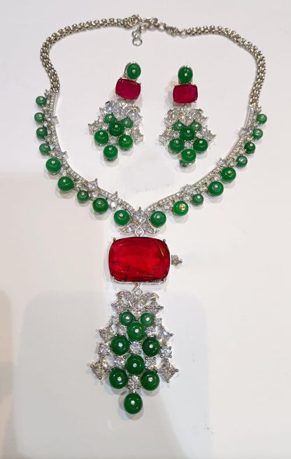 Sparkling AD Doublet Necklace Set: CZ Bridal Jewelry with Stone Beads