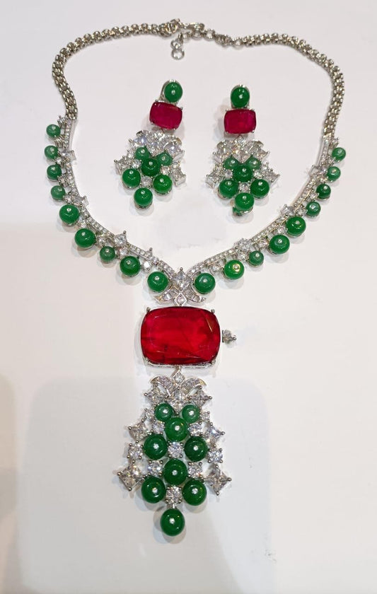 Sparkling AD Doublet Necklace Set: CZ Bridal Jewelry with Stone Beads