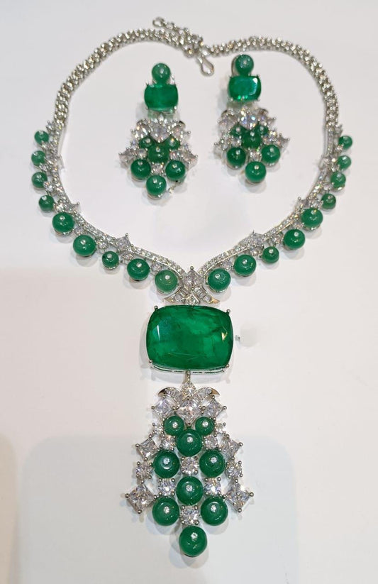 Sparkling AD Doublet Necklace Set: CZ Bridal Jewelry with Stone Beads