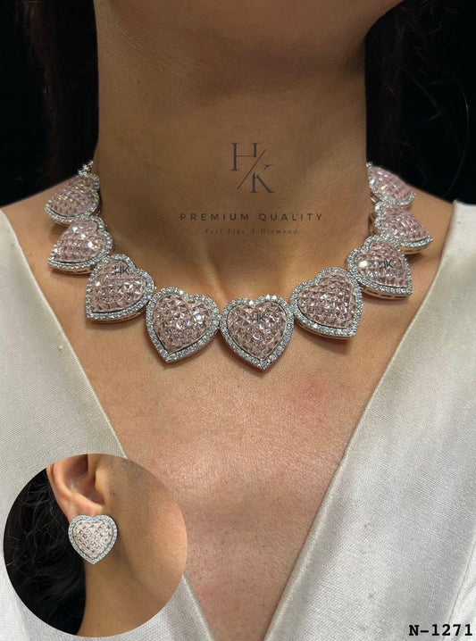 Heart CZ Necklace & Earrings Set: Romantic Cubic Zirconia Jewelry