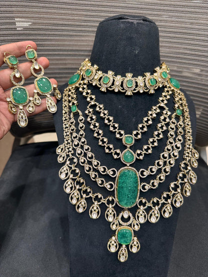 Moissanite Kundan Choker Necklace Set: Punjabi Bridal Jewelry