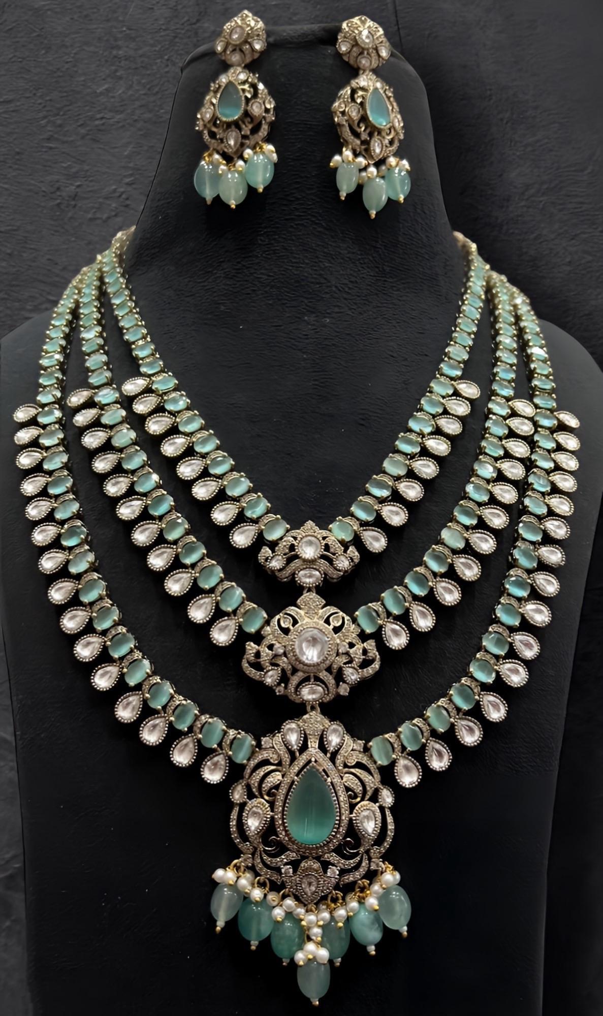 AD Kundan 3-Layer Bridal Necklace Set: Indian Wedding Jewelry