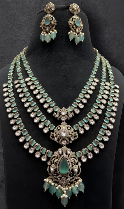 AD Kundan 3-Layer Bridal Necklace Set: Indian Wedding Jewelry