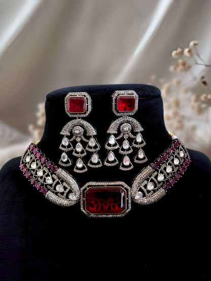 CZ Kundan Choker Jewelry Set: Indian Bridal Necklace & Earrings