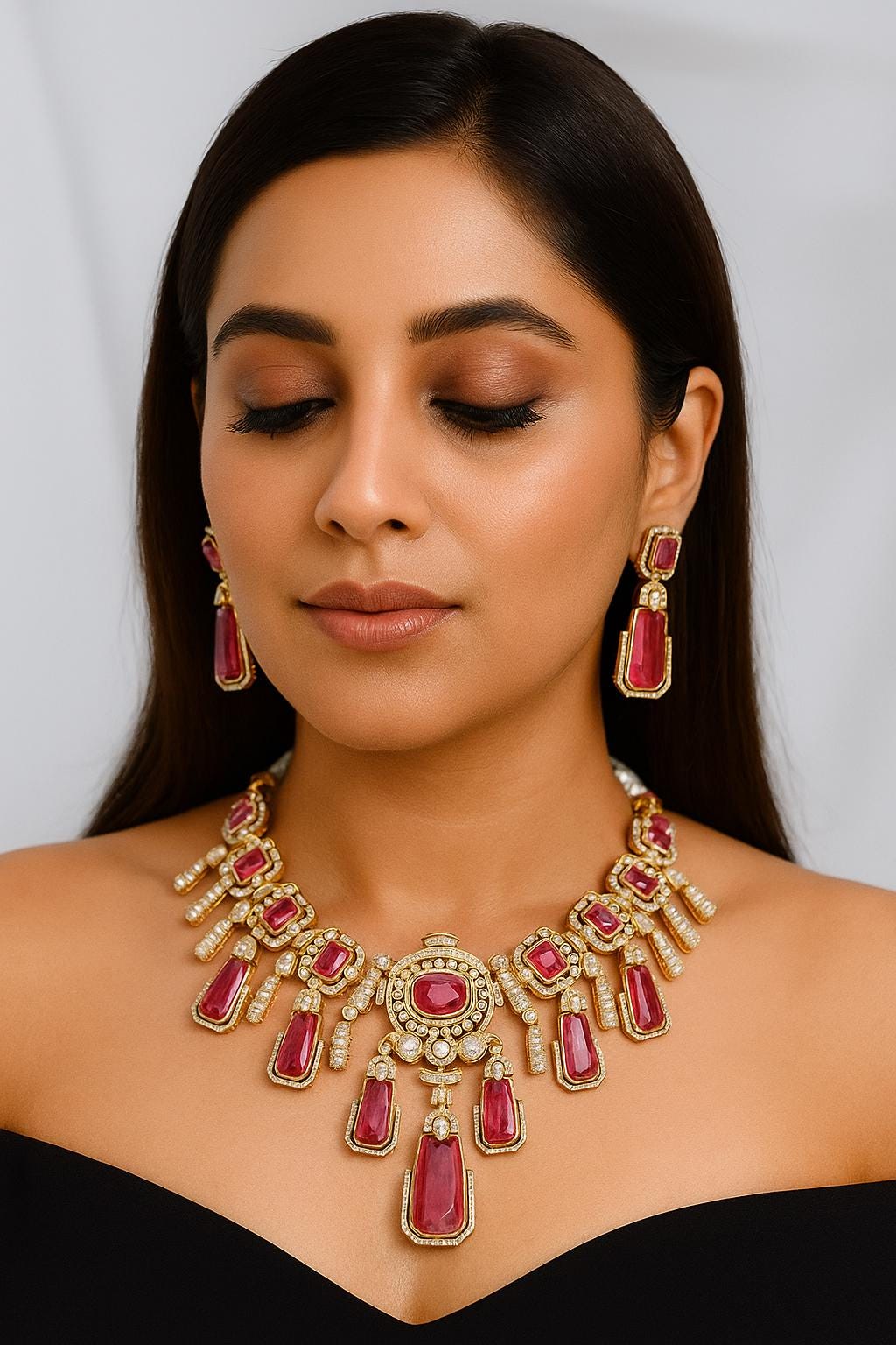 Victorian Kundan AD Stone Necklace Set: Antique Gold Bridal Jewelry