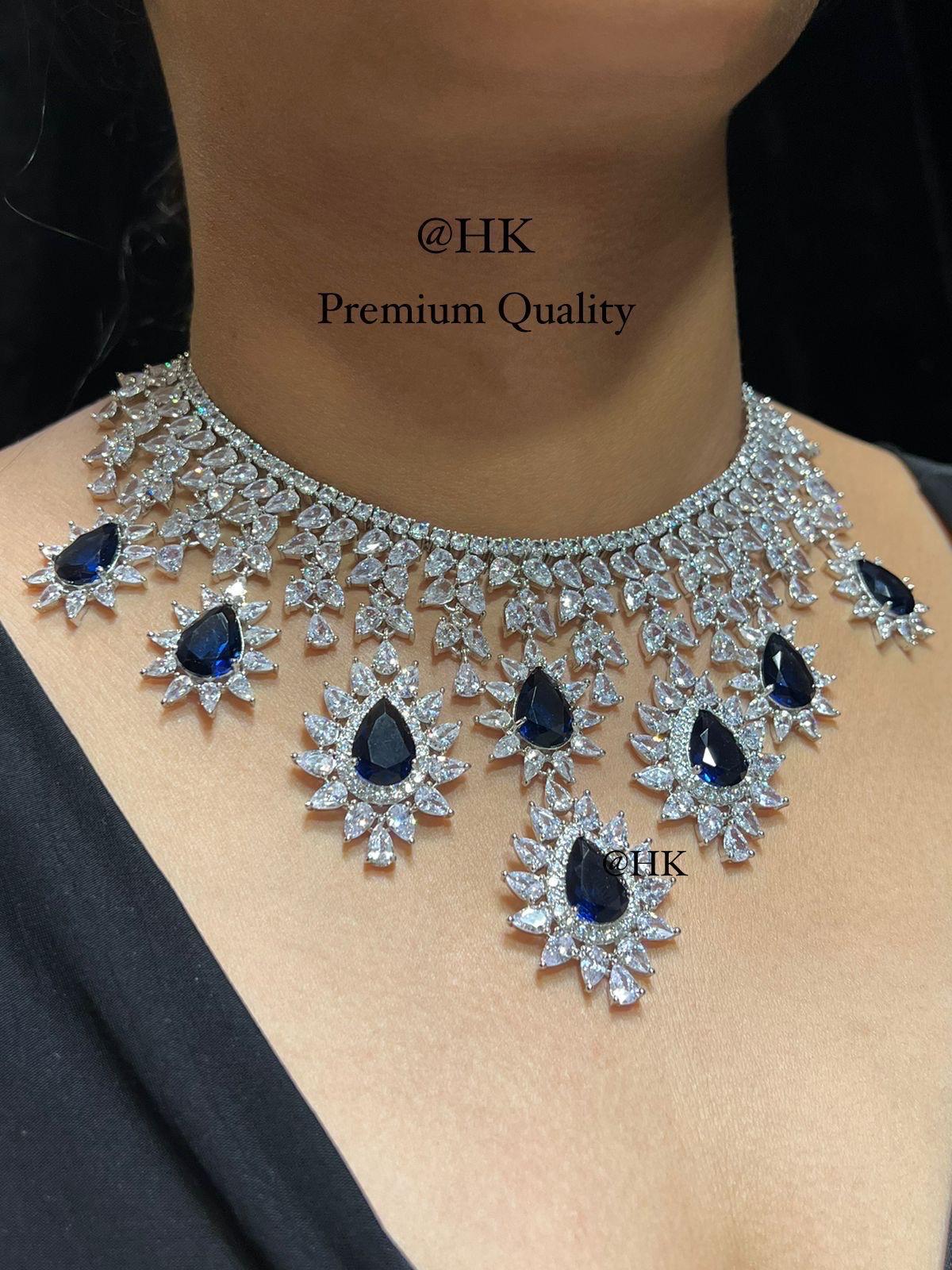 CZ Bridal Jewelry Set, American Diamond Necklace Earrings Ring Bracelet, Statement Wedding Jewelry
