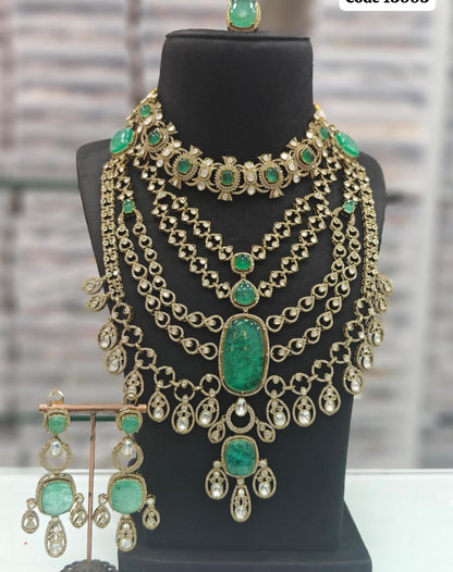 Moissanite Kundan Choker Necklace Set: Punjabi Bridal Jewelry