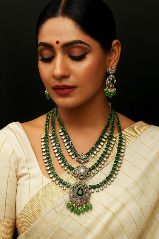 AD Kundan 3-Layer Bridal Necklace Set: Indian Wedding Jewelry