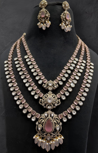 AD Kundan 3-Layer Bridal Necklace Set: Indian Wedding Jewelry