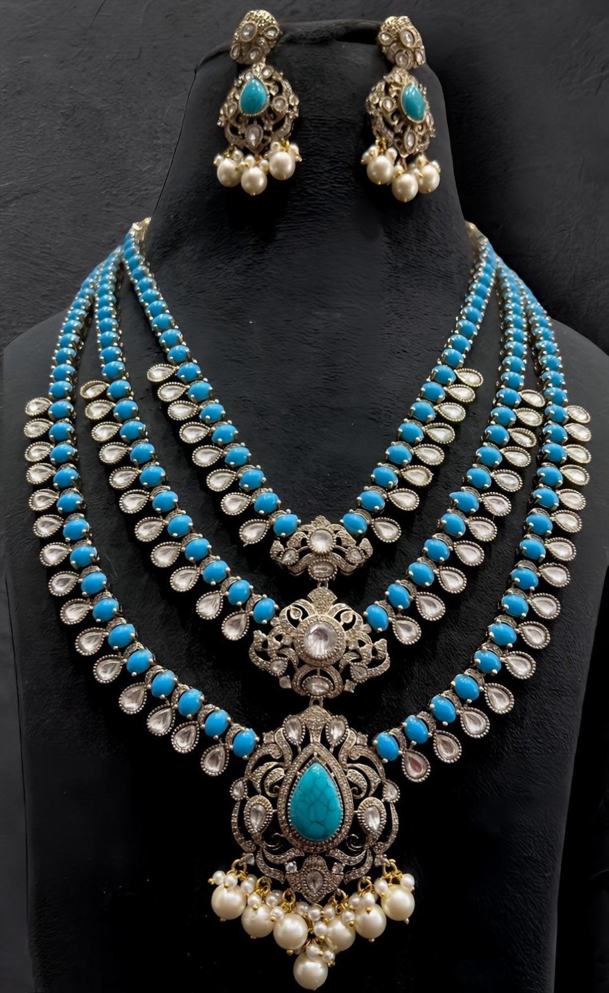 AD Kundan 3-Layer Bridal Necklace Set: Indian Wedding Jewelry