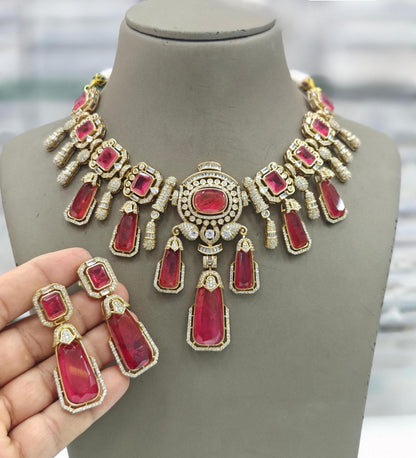Victorian Kundan AD Stone Necklace Set: Antique Gold Bridal Jewelry
