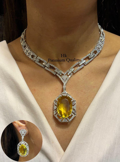 American Diamond Pendant Necklace & Earrings Set: Bridal Party Jewelry
