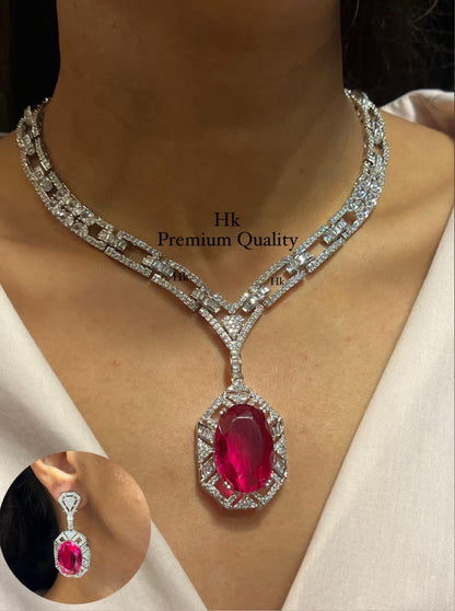 American Diamond Pendant Necklace & Earrings Set: Bridal Party Jewelry