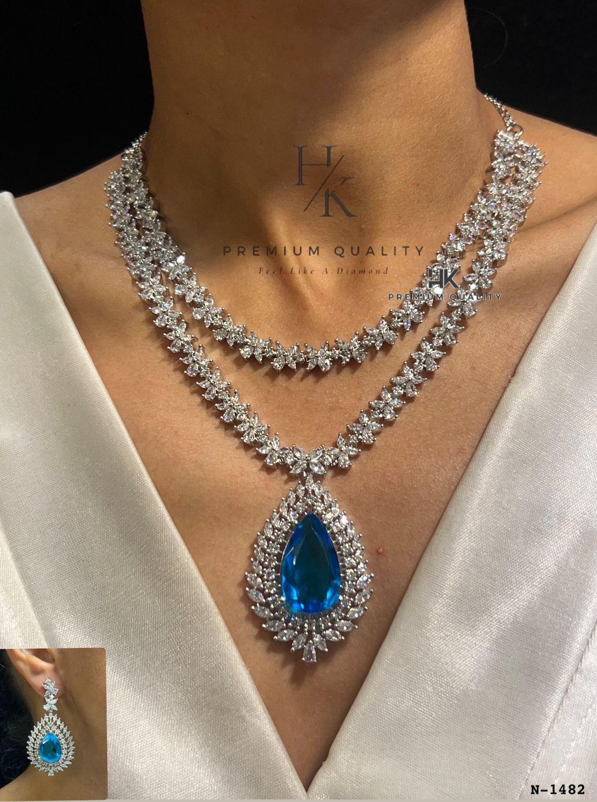 American Diamond Double Line Necklace Set: Bridal & Party CZ Jewelry