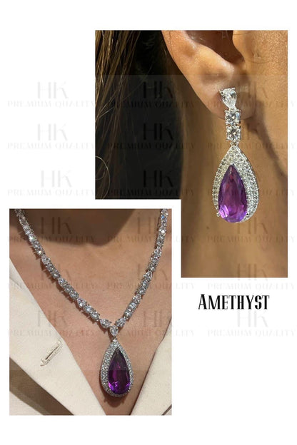 Teardrop CZ Necklace Earrings Set | Bridal Statement Jewelry | Wedding Party Wear