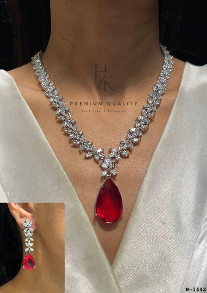 American Diamond Pendant Set: Elegant AD Jewelry with Earrings