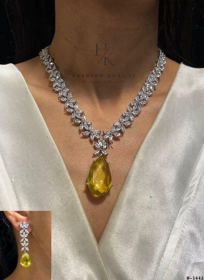 American Diamond Pendant Set: Elegant AD Jewelry with Earrings