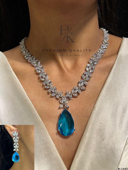 American Diamond Pendant Set: Elegant AD Jewelry with Earrings
