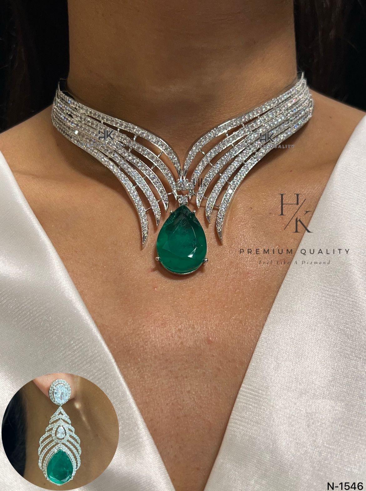 American Diamond Pendant Set: Elegant AD Jewelry with Matching Earrings