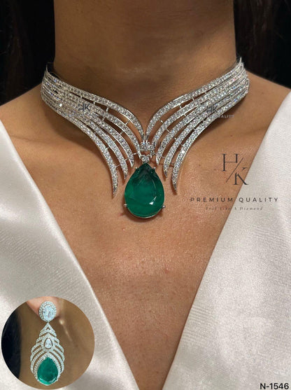 American Diamond Pendant Set: Elegant AD Jewelry with Matching Earrings