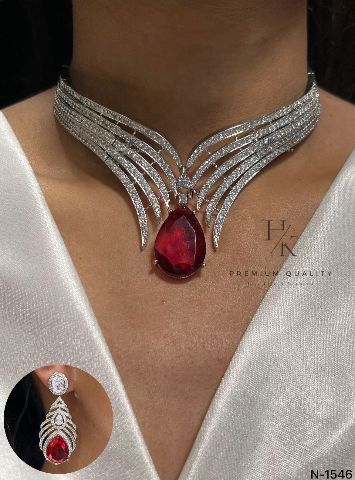 American Diamond Pendant Set: Elegant AD Jewelry with Matching Earrings