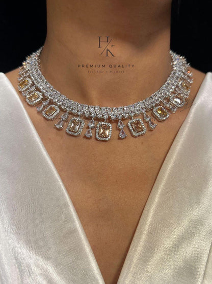 Dainty American Diamond Necklace & Earrings Set: Elegant Party Jewelry