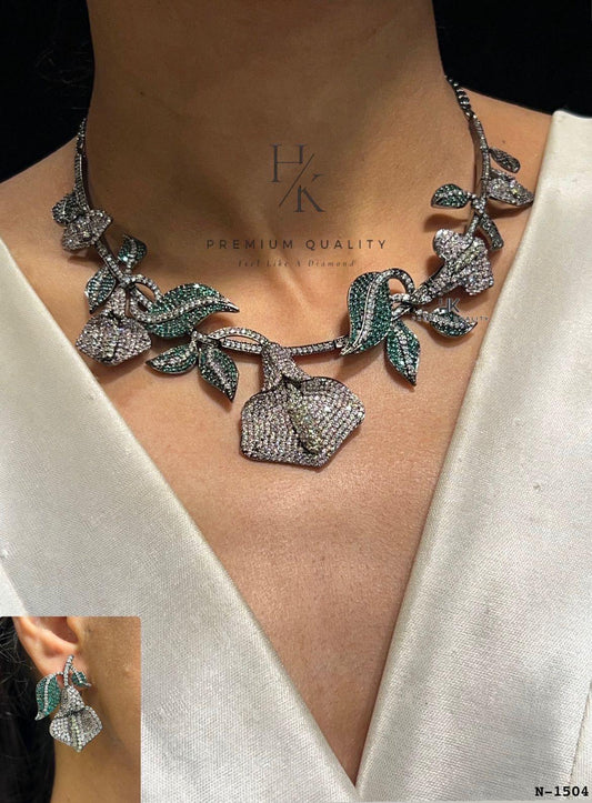 Diamond Fusion Jewelry Set: Elegant Bridal Necklace & Earrings